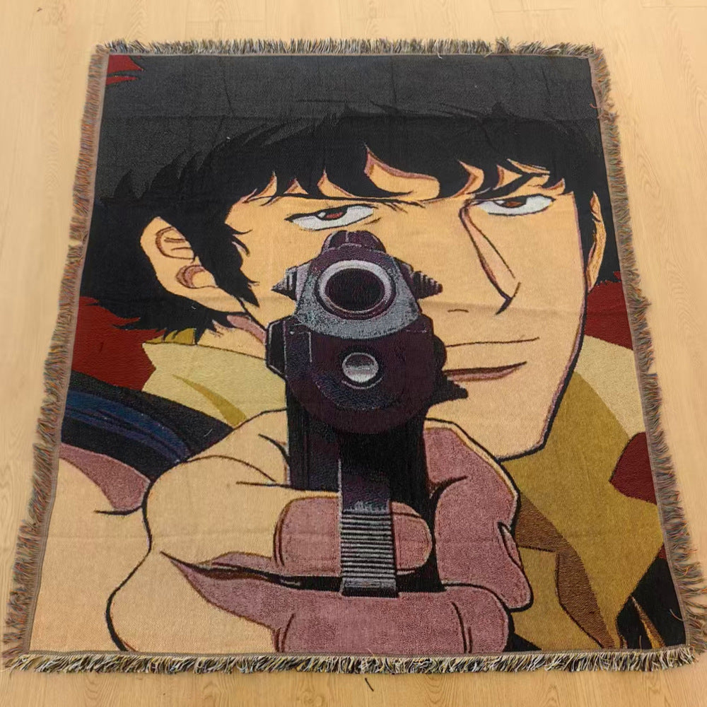 Anime Jacquard Throw Blanket with Fringe