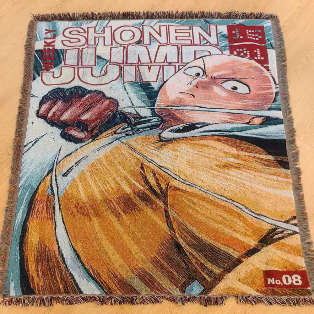 Anime Jacquard Throw Blanket with Fringe