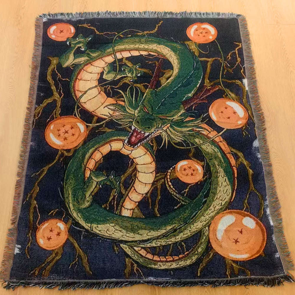 Anime Jacquard Throw Blanket with Fringe