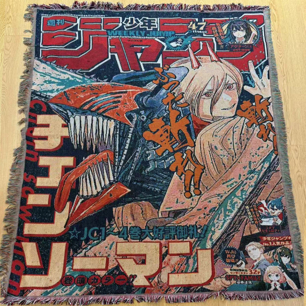 Anime Jacquard Throw Blanket with Fringe