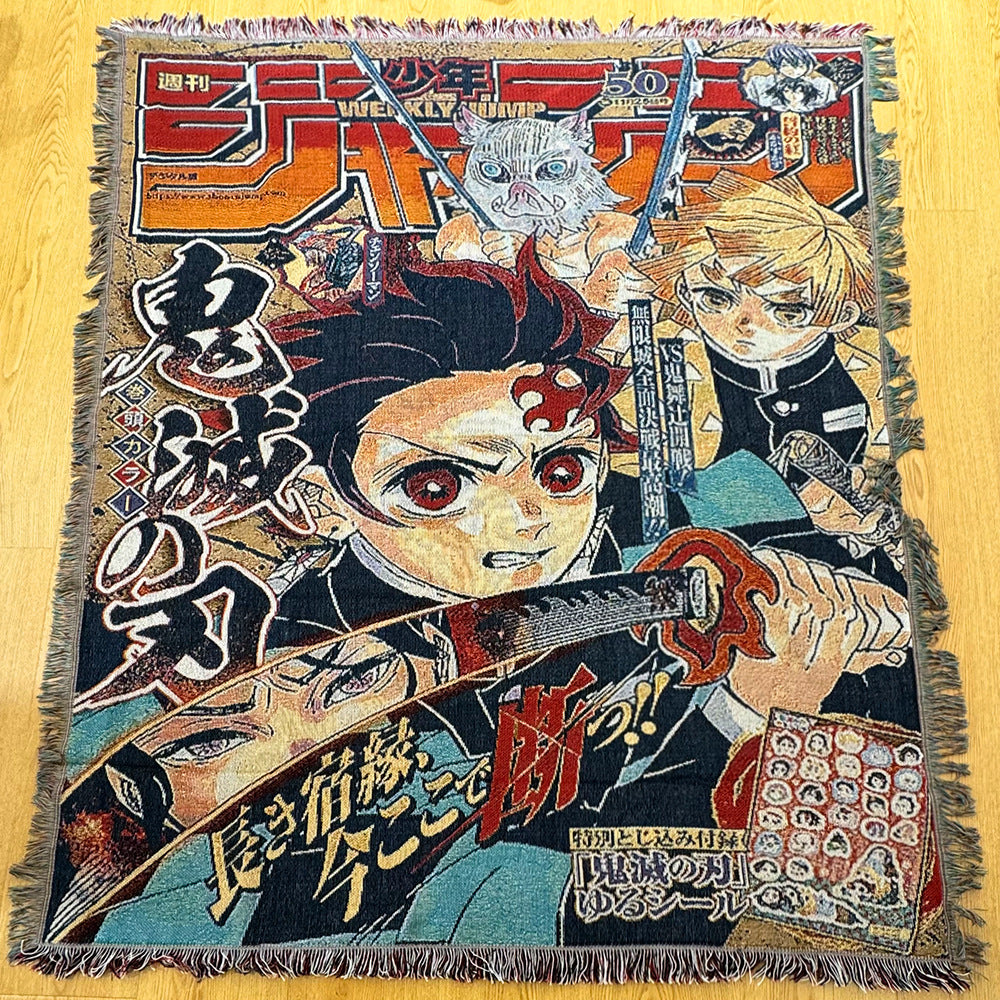 Anime Jacquard Throw Blanket with Fringe