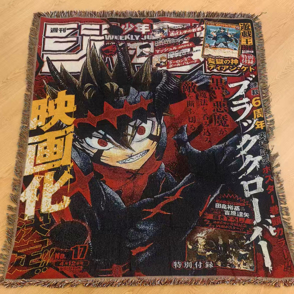 Anime Jacquard Throw Blanket with Fringe