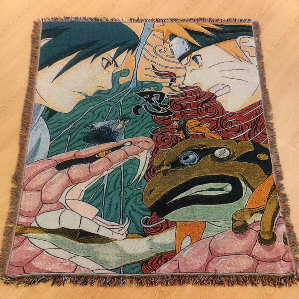 Anime Jacquard Throw Blanket with Fringe