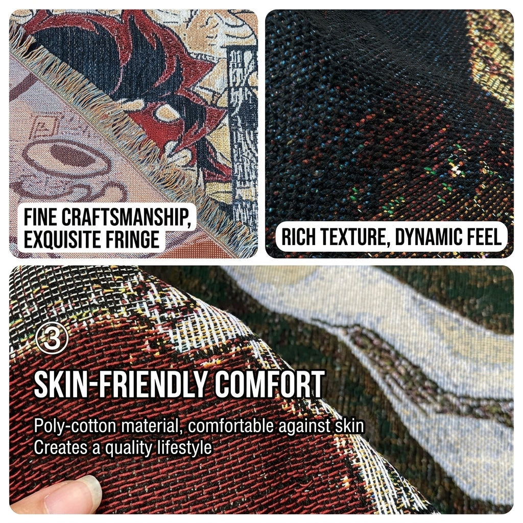 Anime Jacquard Throw Blanket with Fringe
