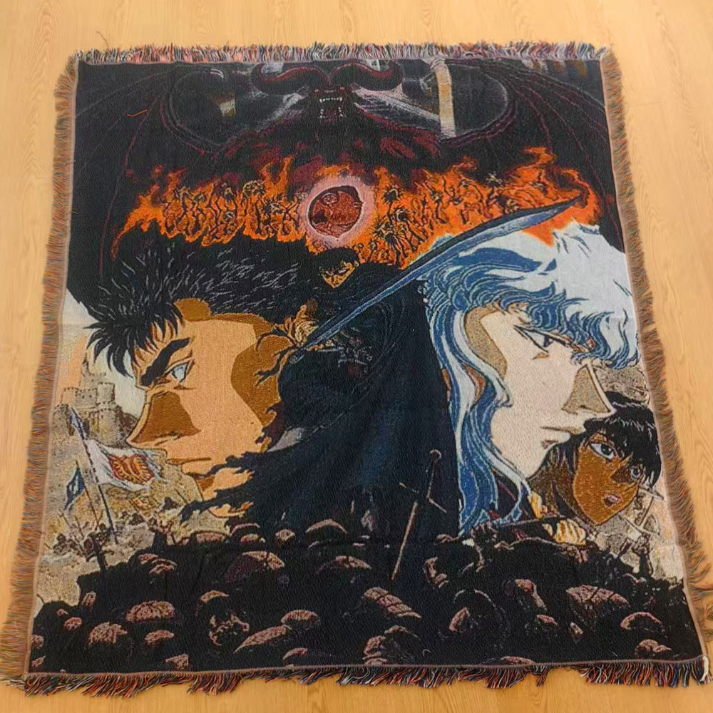 Anime Jacquard Throw Blanket with Fringe