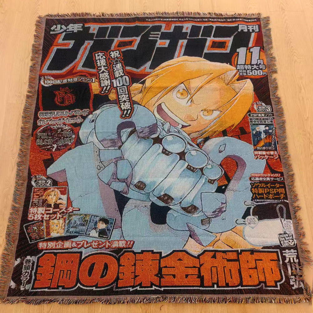 Anime Jacquard Throw Blanket with Fringe
