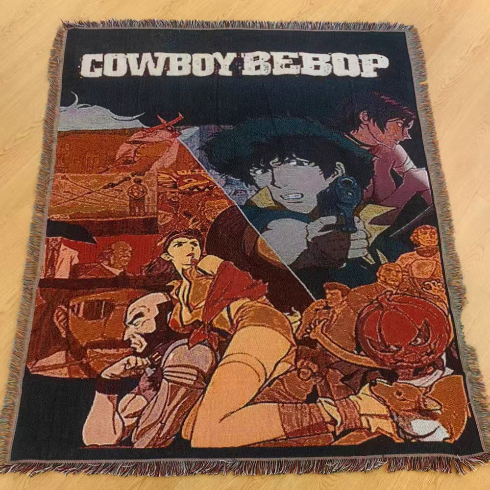 Anime Jacquard Throw Blanket with Fringe