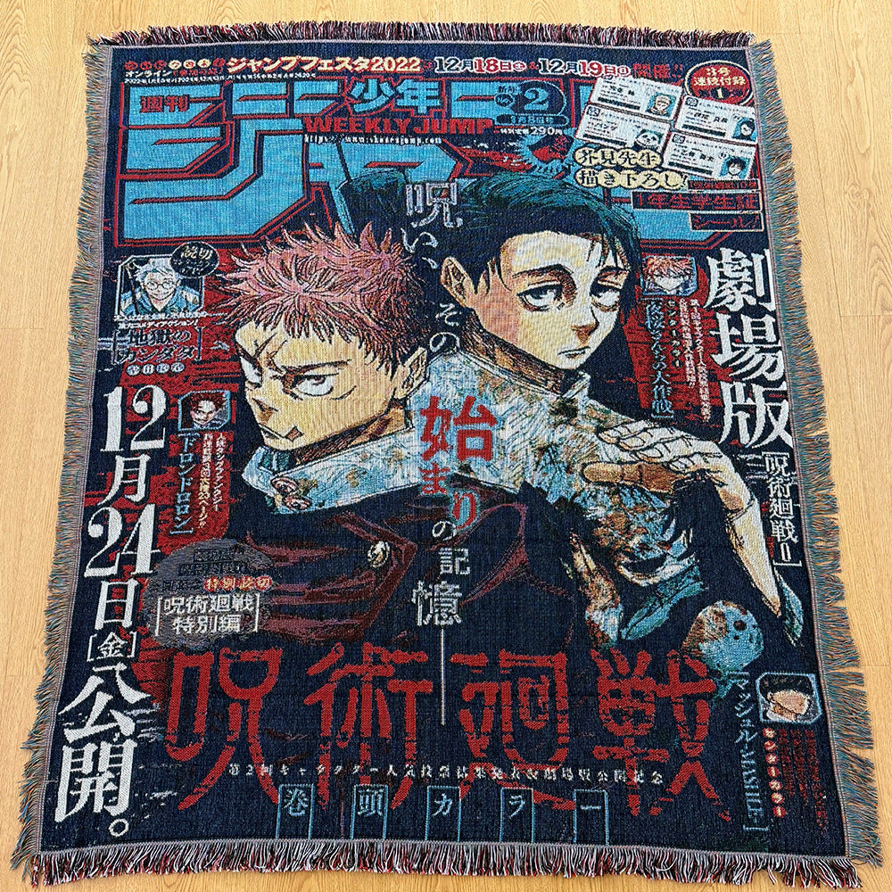 Anime Jacquard Throw Blanket with Fringe