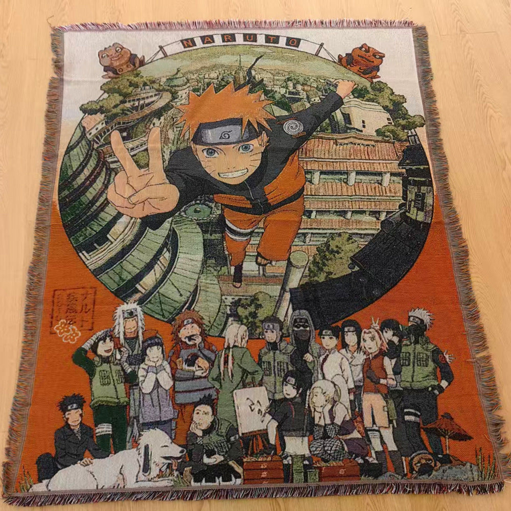 Anime Jacquard Throw Blanket with Fringe