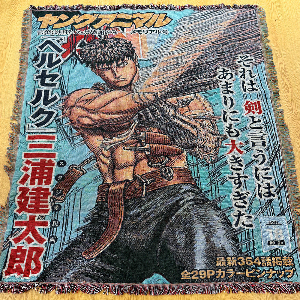 Anime Jacquard Throw Blanket with Fringe