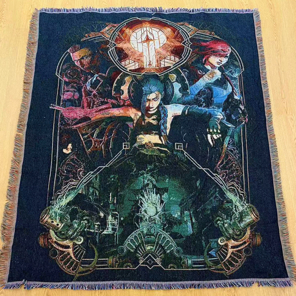 Anime Jacquard Throw Blanket with Fringe