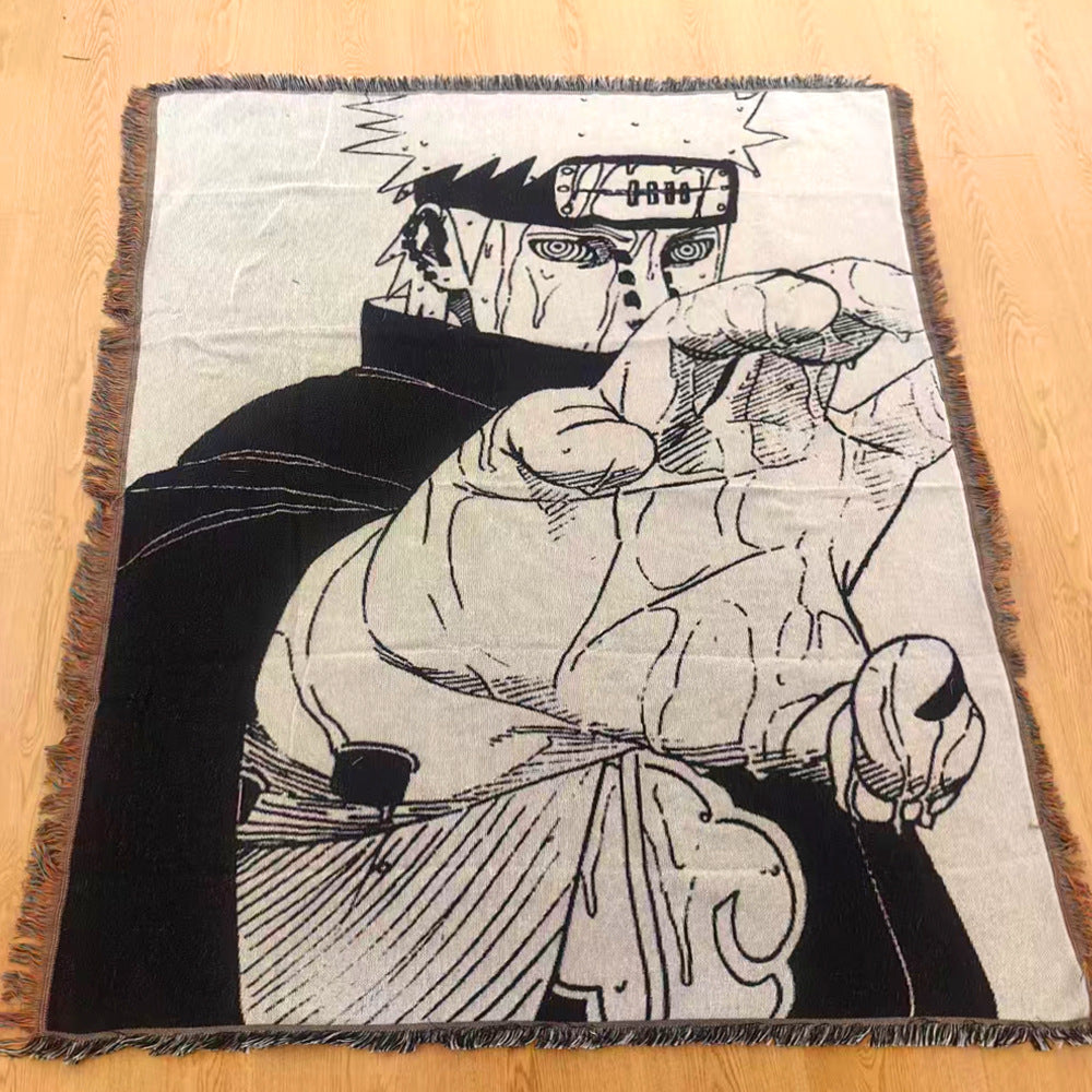 Anime Jacquard Throw Blanket with Fringe