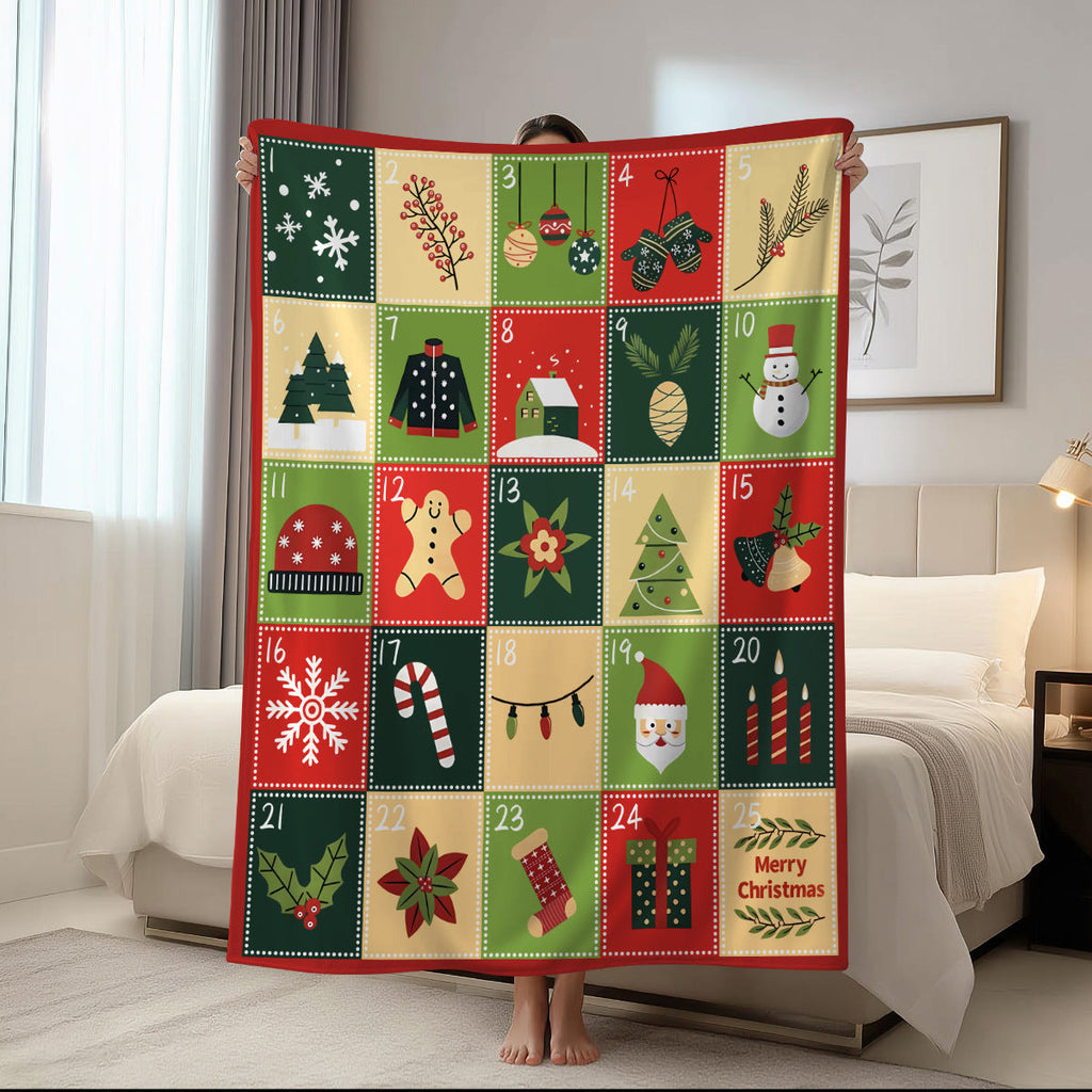 Christmas Advent Calendar Flannel Throw Blanket