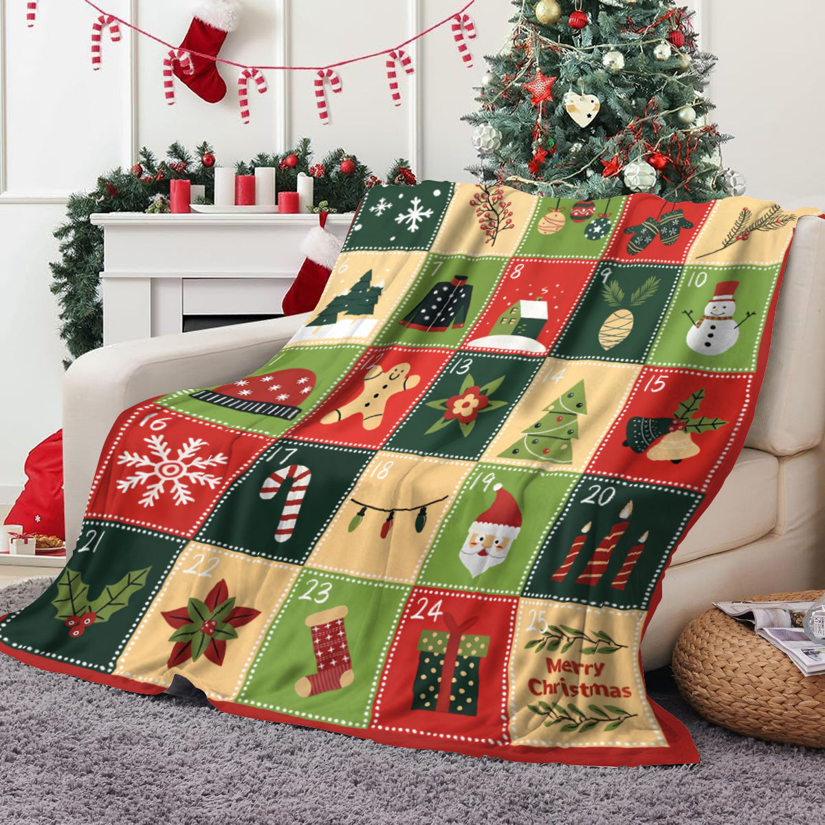 Christmas Advent Calendar Flannel Throw Blanket