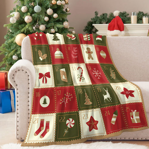 Christmas Advent Calendar Flannel Throw Blanket