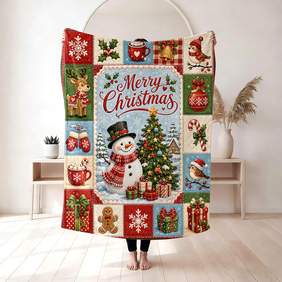 Christmas Gift Print Flannel Throw Blanket