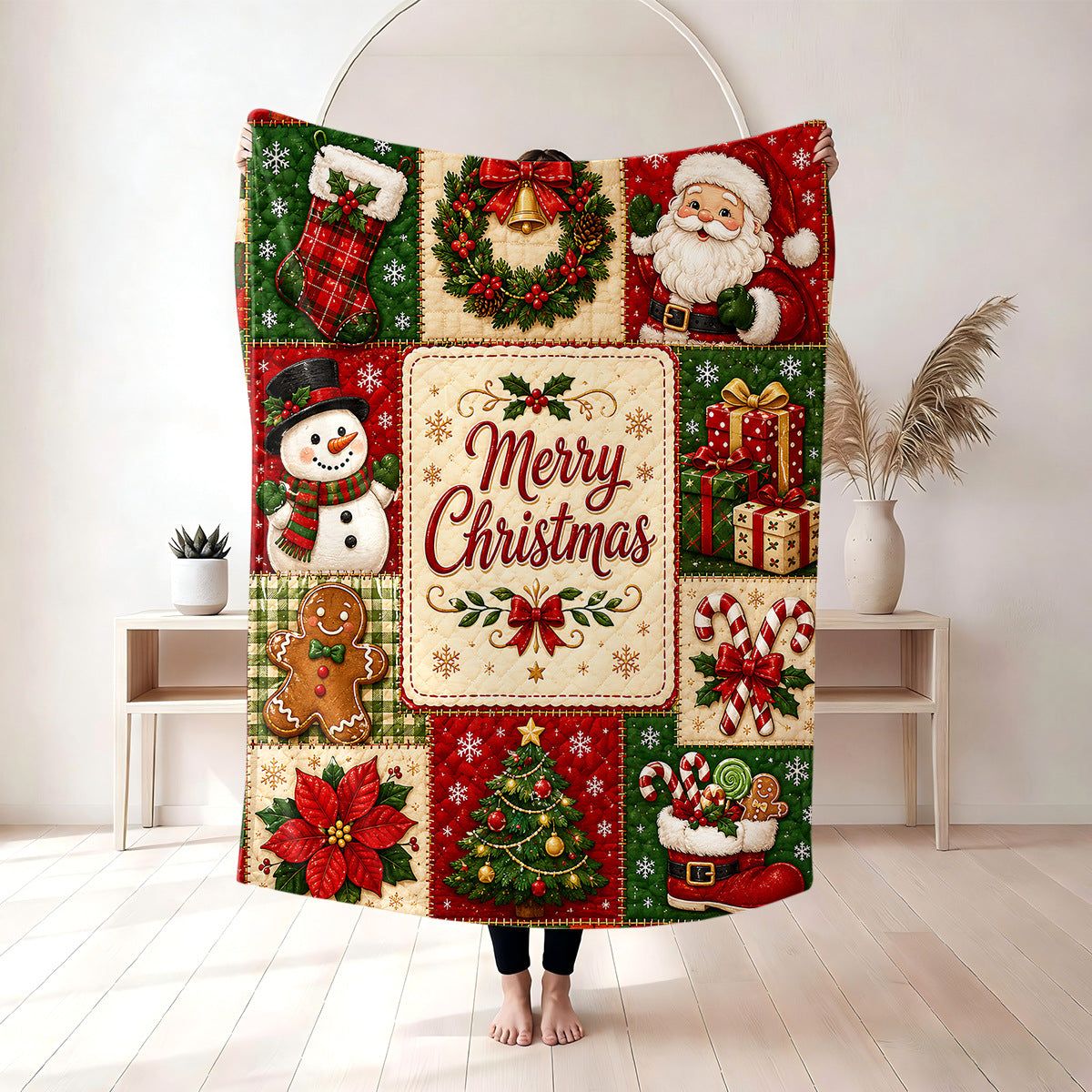 Christmas Patchwork Flannel Throw Blanket