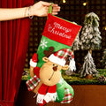 Large Green Plaid Hat Reindeer Christmas Stocking