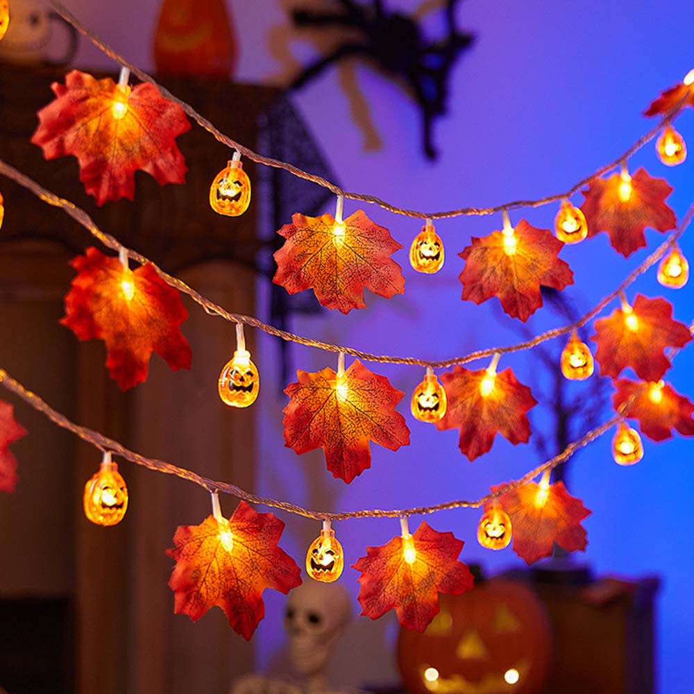 Fall Maple Leaf and Pumpkin Halloween Fairy String Lights