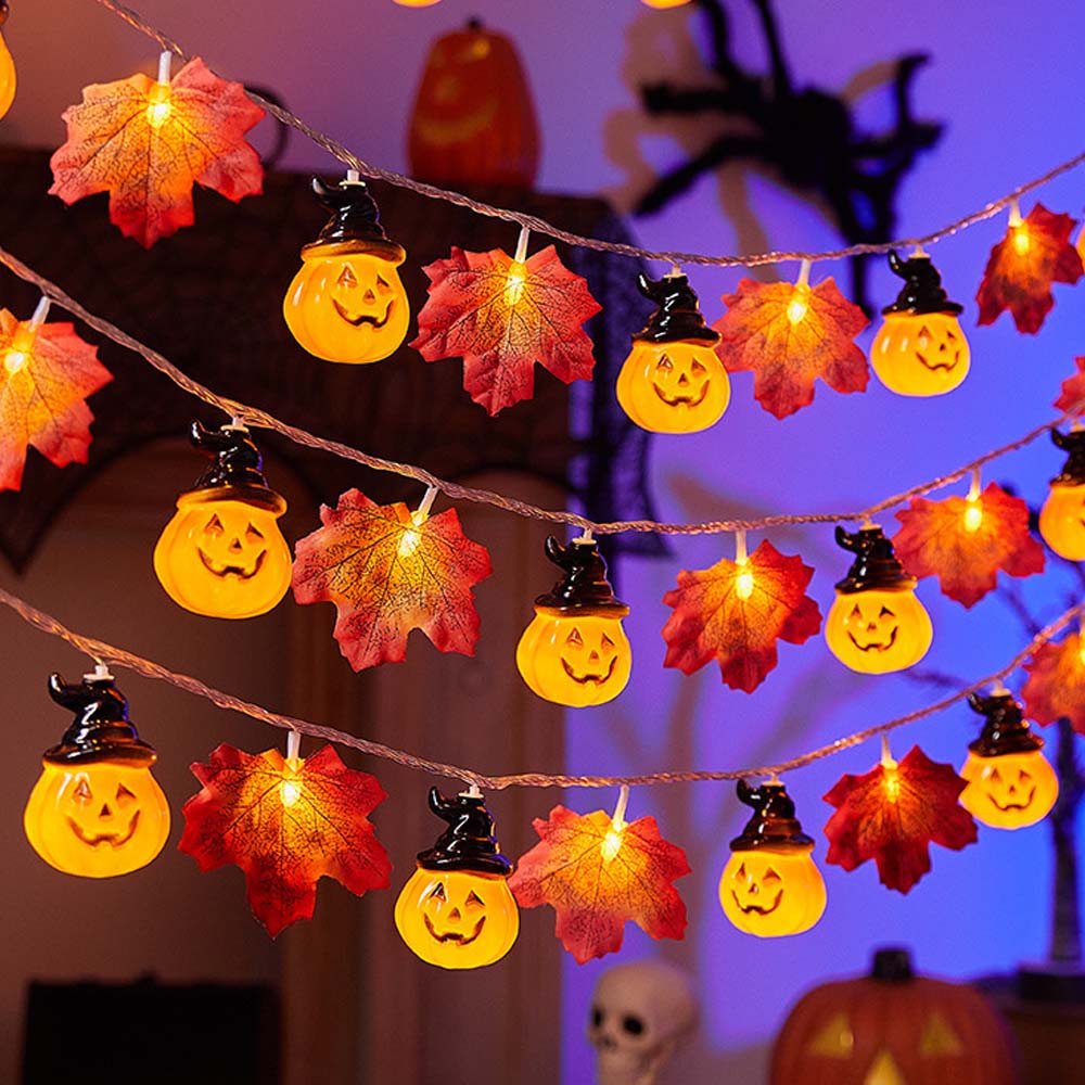 Fall Maple Leaf and Pumpkin Halloween Fairy String Lights
