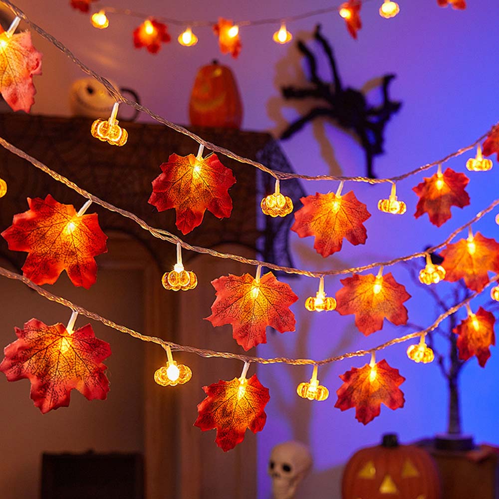 Fall Maple Leaf and Pumpkin Halloween Fairy String Lights
