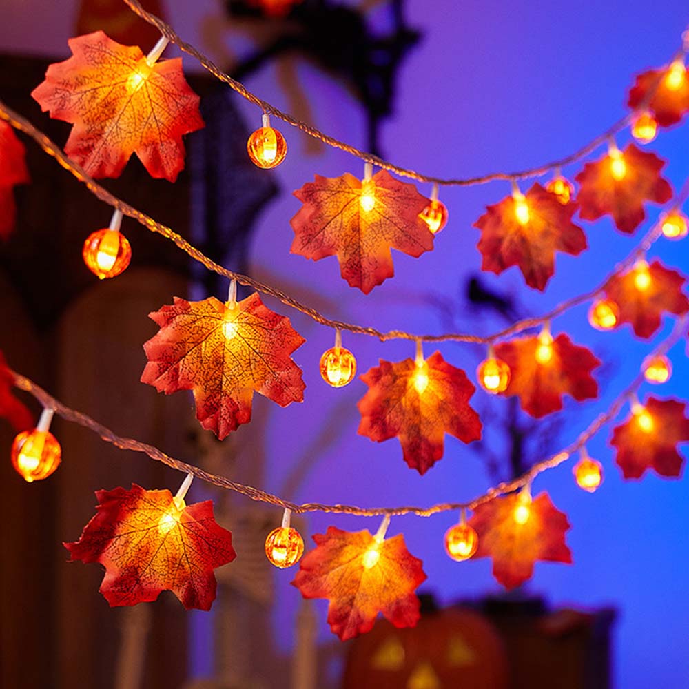 Fall Maple Leaf and Pumpkin Halloween Fairy String Lights