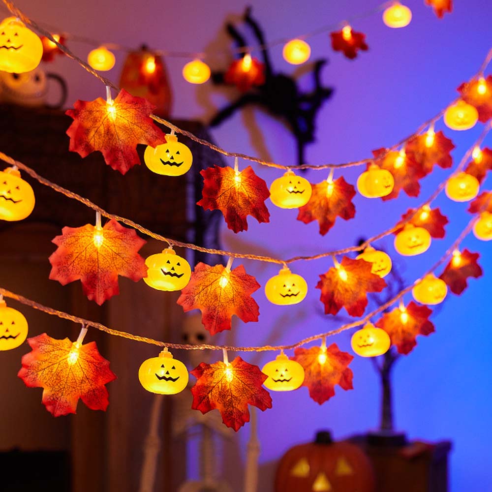 Fall Maple Leaf and Pumpkin Halloween Fairy String Lights