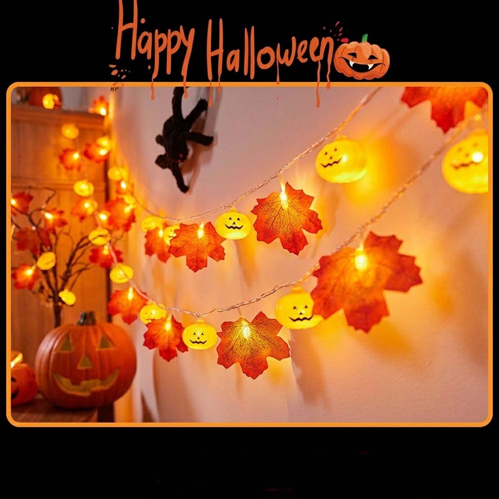 Fall Maple Leaf and Pumpkin Halloween Fairy String Lights