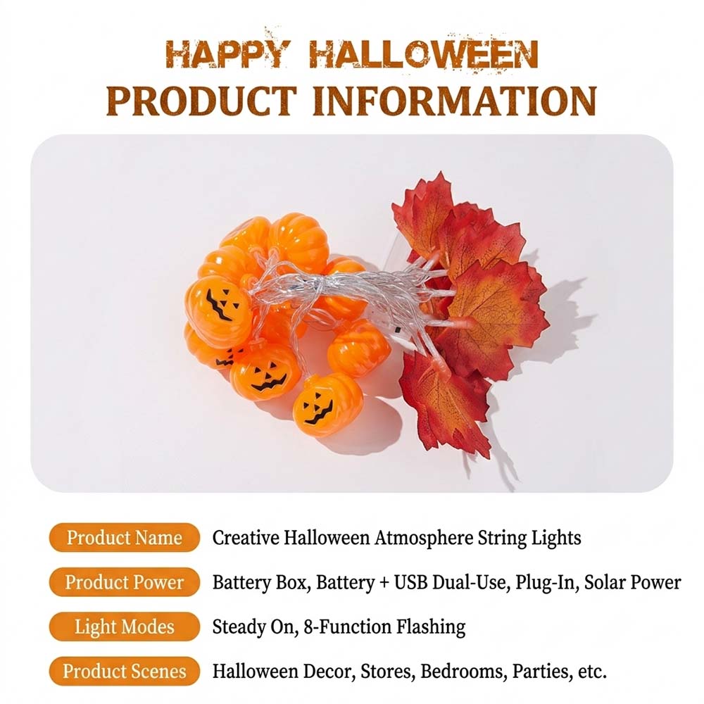 Fall Maple Leaf and Pumpkin Halloween Fairy String Lights