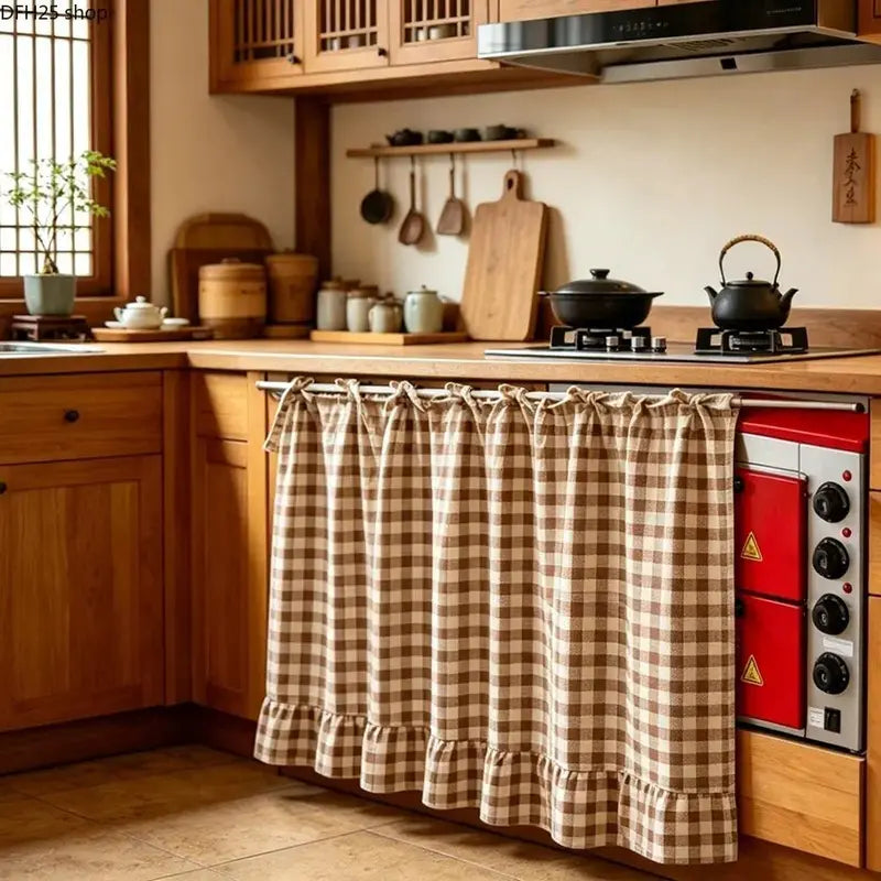 Farmhouse Ruffle-Edge Kitchen Cabinet Curtain