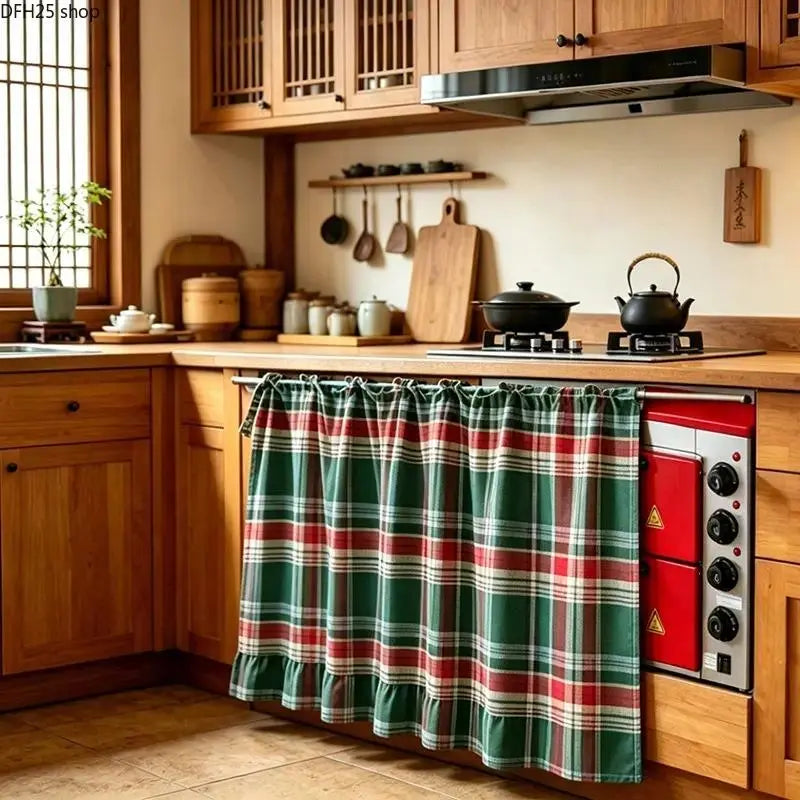 Farmhouse Ruffle-Edge Kitchen Cabinet Curtain