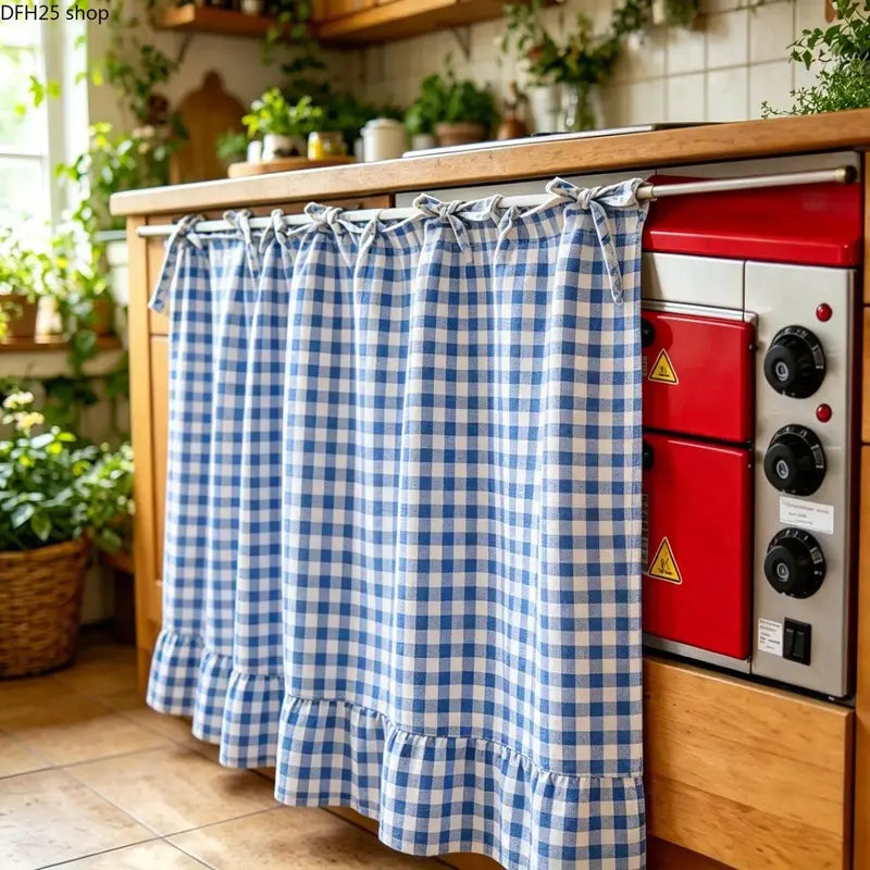 Farmhouse Ruffle-Edge Kitchen Cabinet Curtain