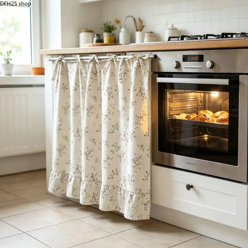 Farmhouse Ruffle-Edge Kitchen Cabinet Curtain
