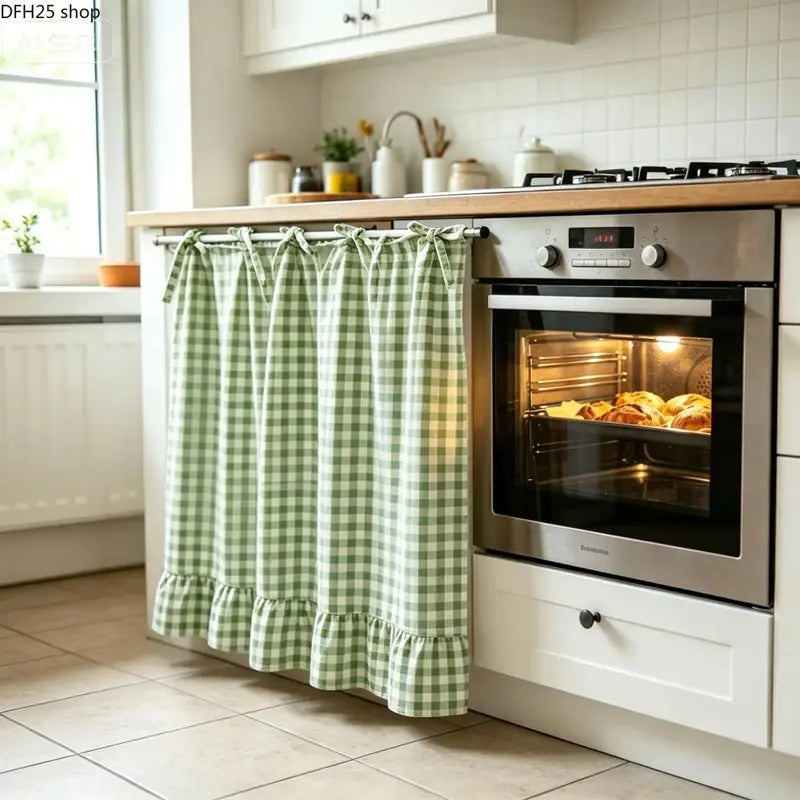 Farmhouse Ruffle-Edge Kitchen Cabinet Curtain