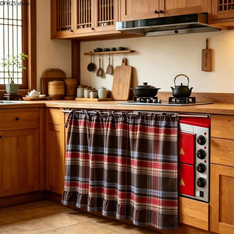 Farmhouse Ruffle-Edge Kitchen Cabinet Curtain