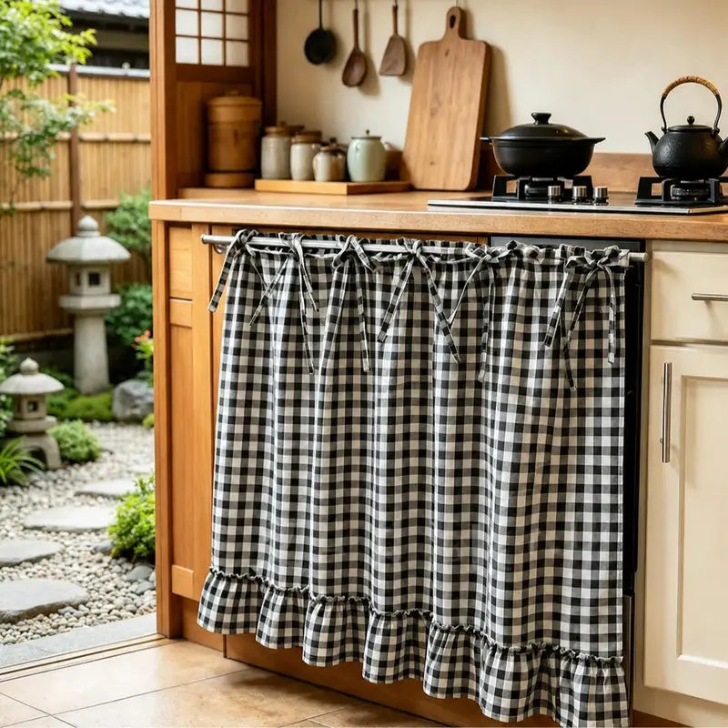 Farmhouse Ruffle-Edge Kitchen Cabinet Curtain
