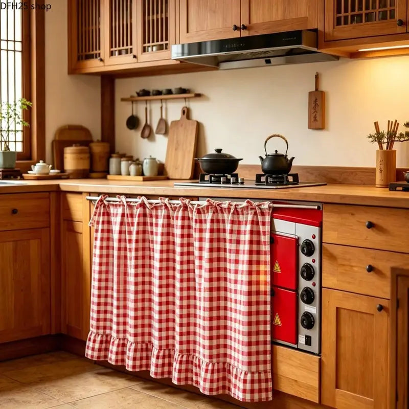 Farmhouse Ruffle-Edge Kitchen Cabinet Curtain