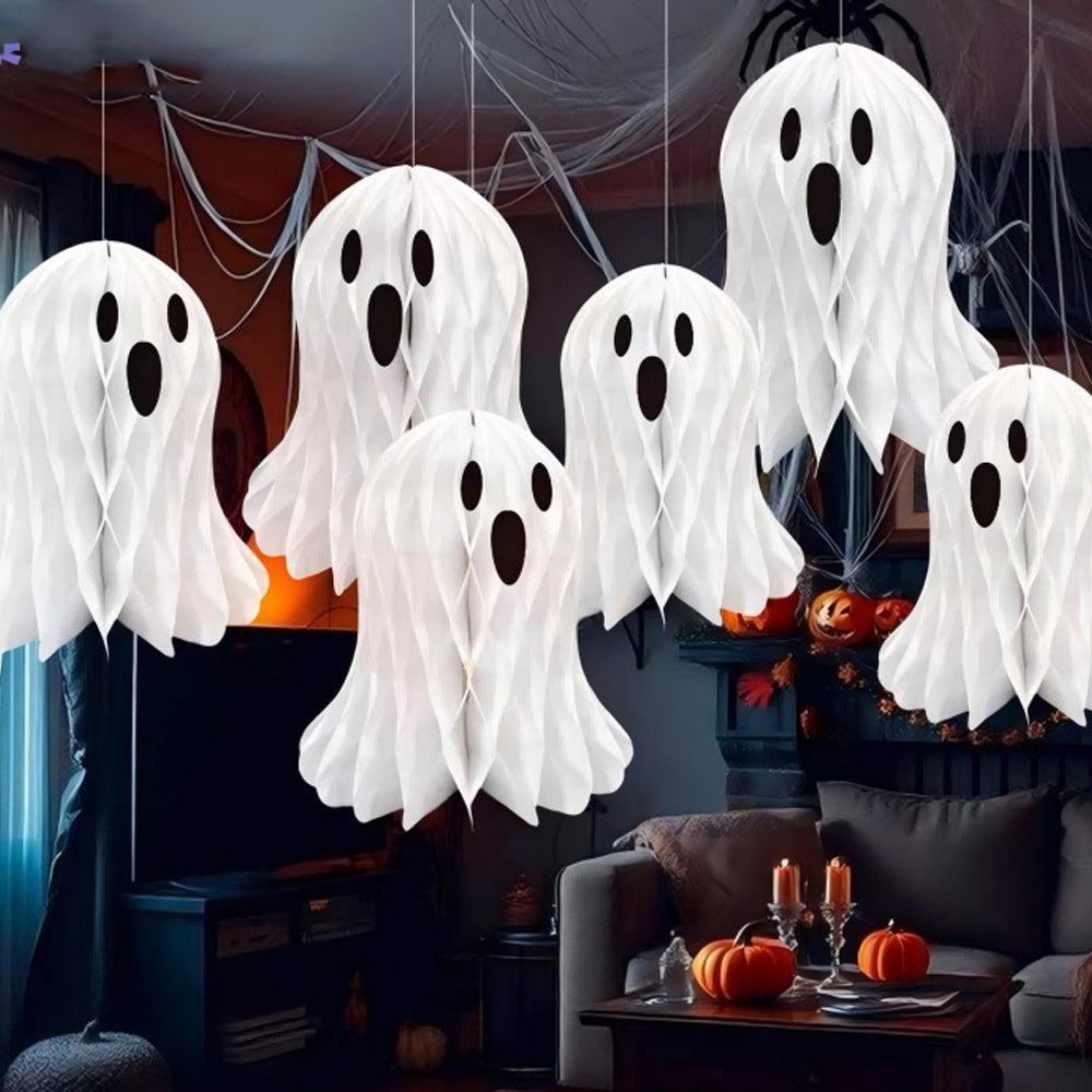Halloween Paper Honeycomb Ghost and Pumpkin Hanging Decorations