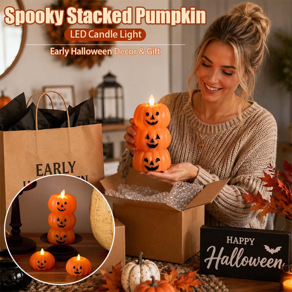 Halloween Stacked Pumpkin LED Candle Light for Spooky Home Decor