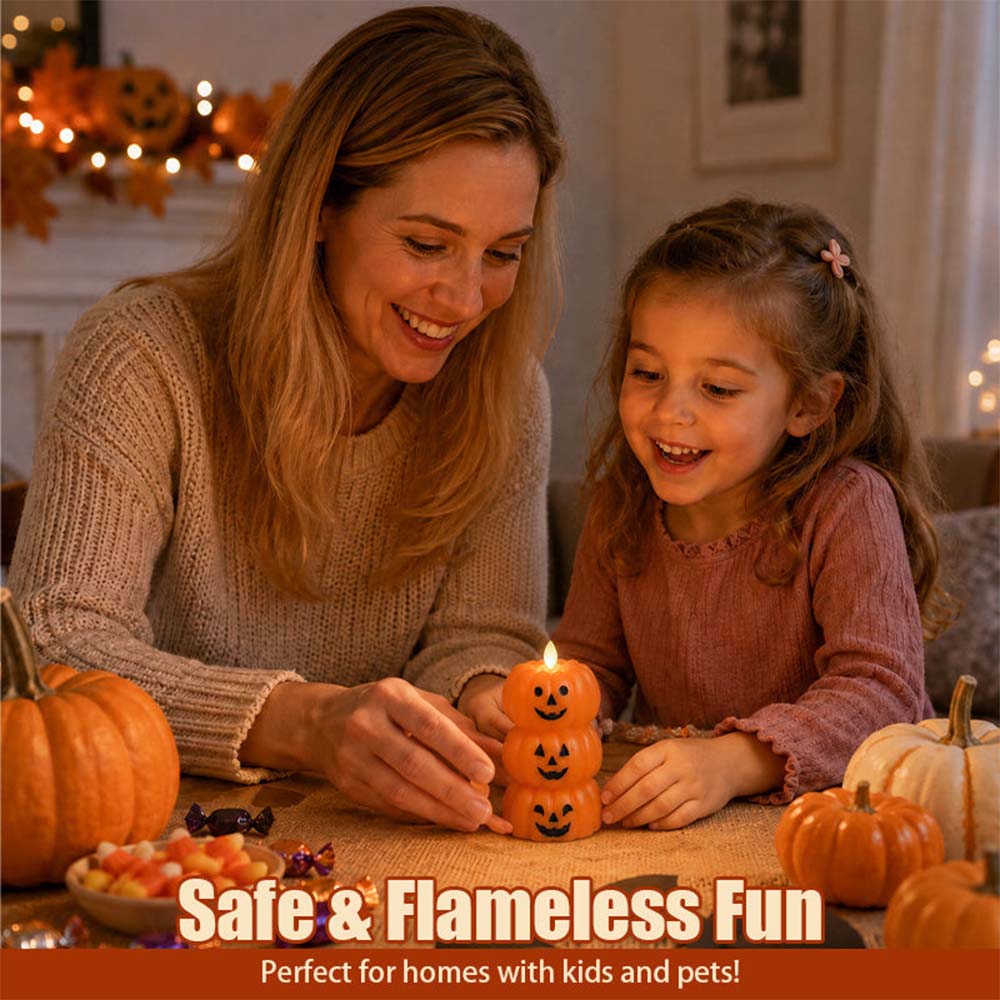 Halloween Stacked Pumpkin LED Candle Light for Spooky Home Decor