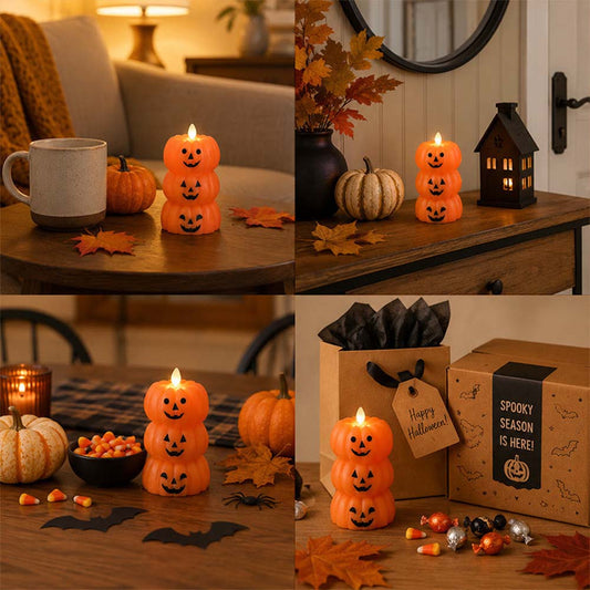 Halloween Stacked Pumpkin LED Candle Light for Spooky Home Decor