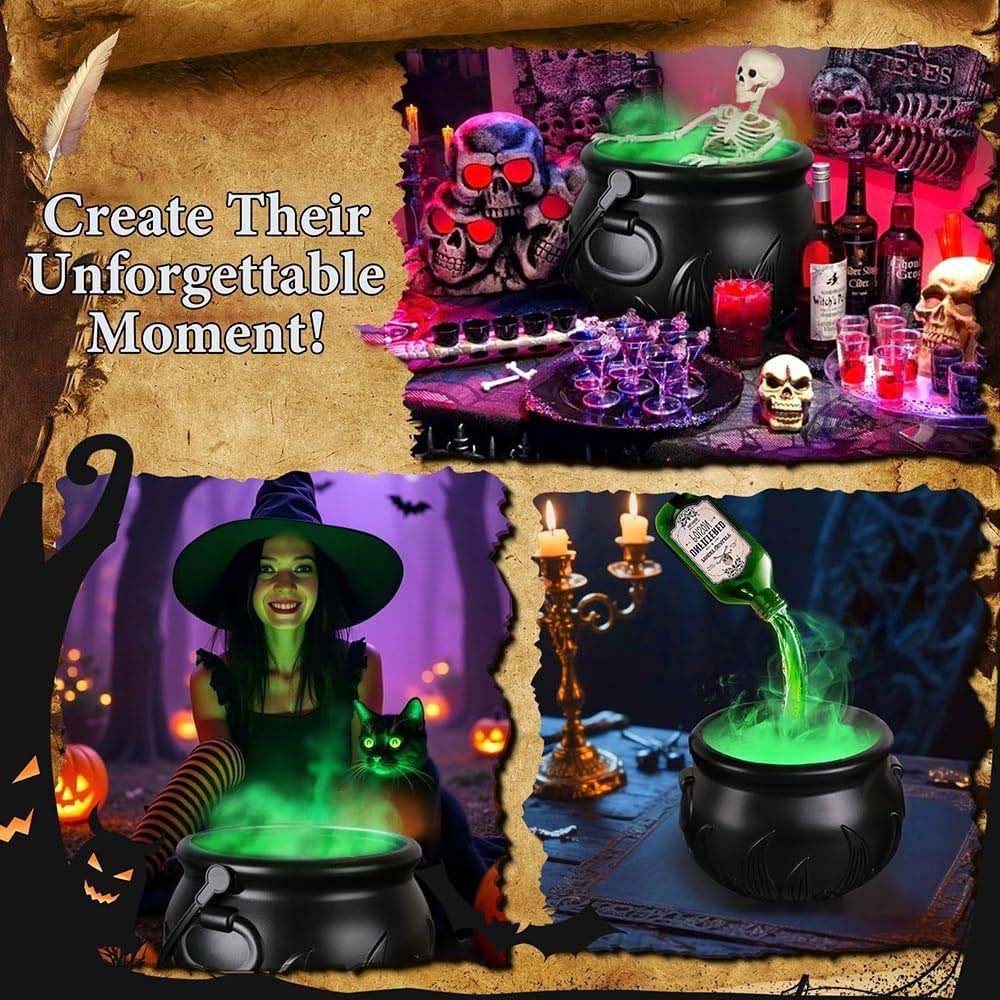 Halloween Witch Cauldron with Skeleton Fire Decoration Set