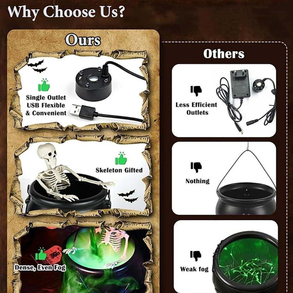 Halloween Witch Cauldron with Skeleton Fire Decoration Set
