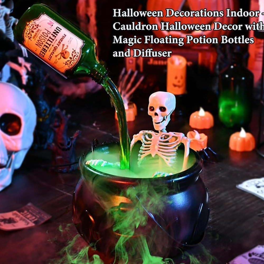 Halloween Witch Cauldron with Skeleton Fire Decoration Set