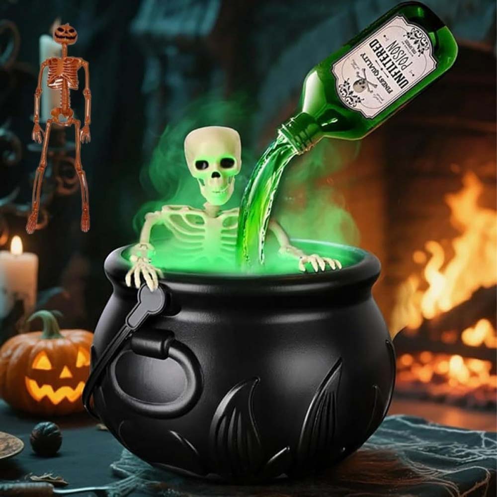 Halloween Witch Cauldron with Skeleton Fire Decoration Set