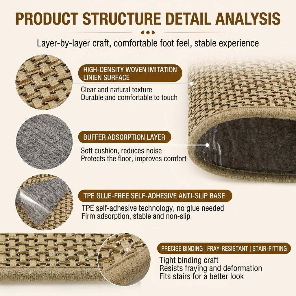 Linen-Look Self-Adhering Stair Tread Mats