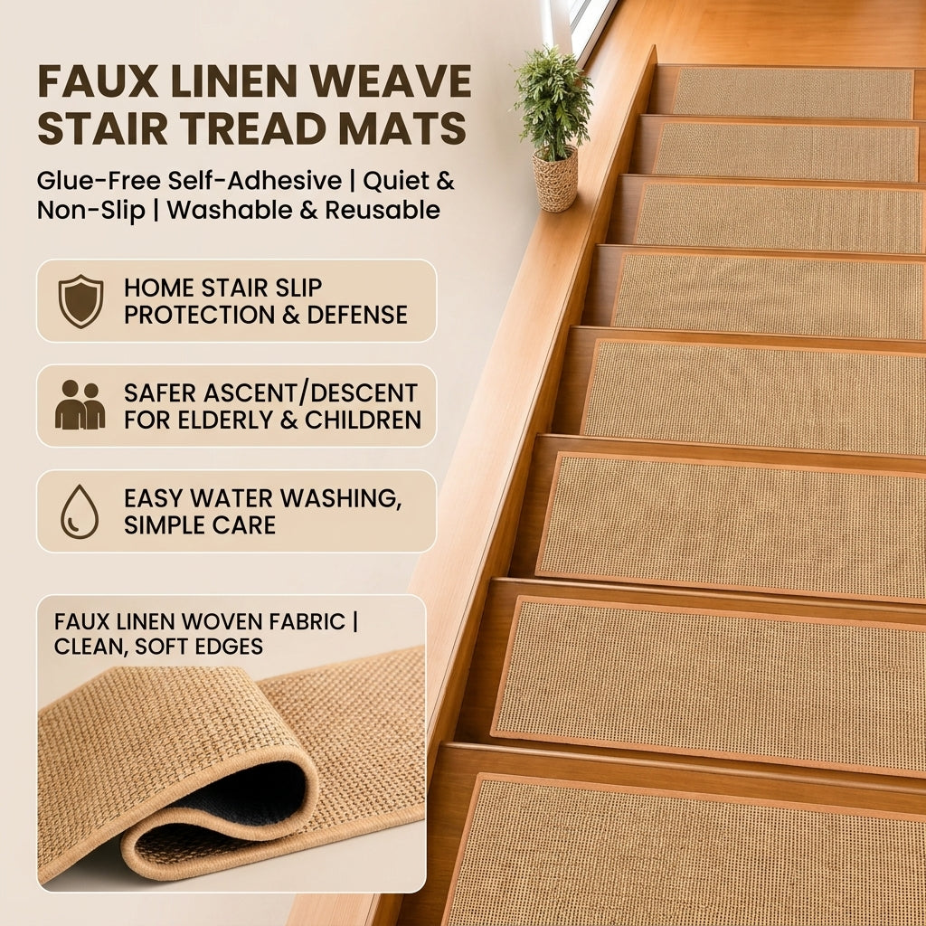 Linen-Look Self-Adhering Stair Tread Mats