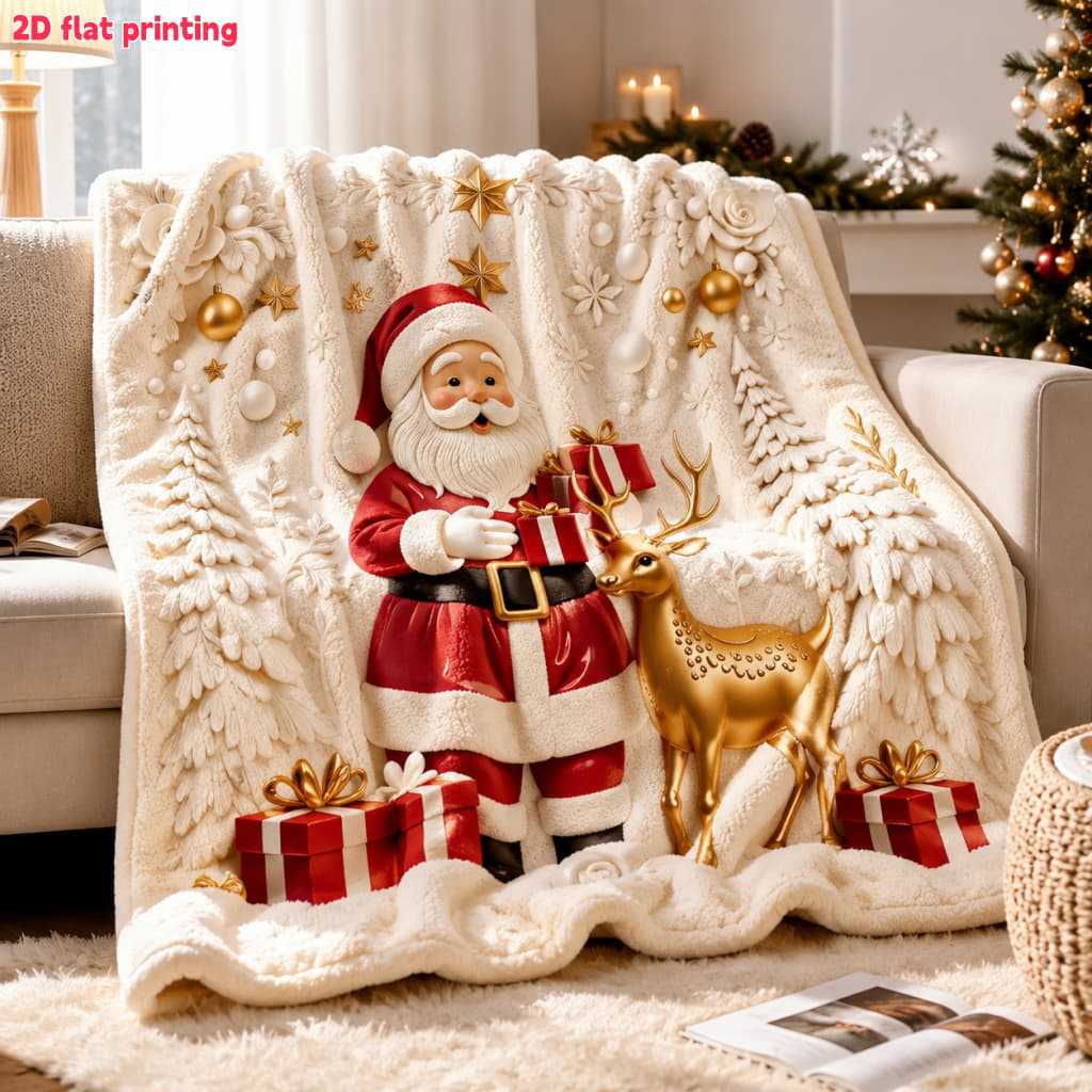 Santa & Reindeer Christmas Throw Blanket