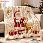 Santa & Reindeer Christmas Throw Blanket