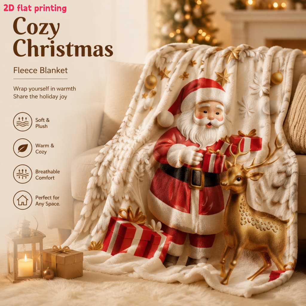Santa & Reindeer Christmas Throw Blanket